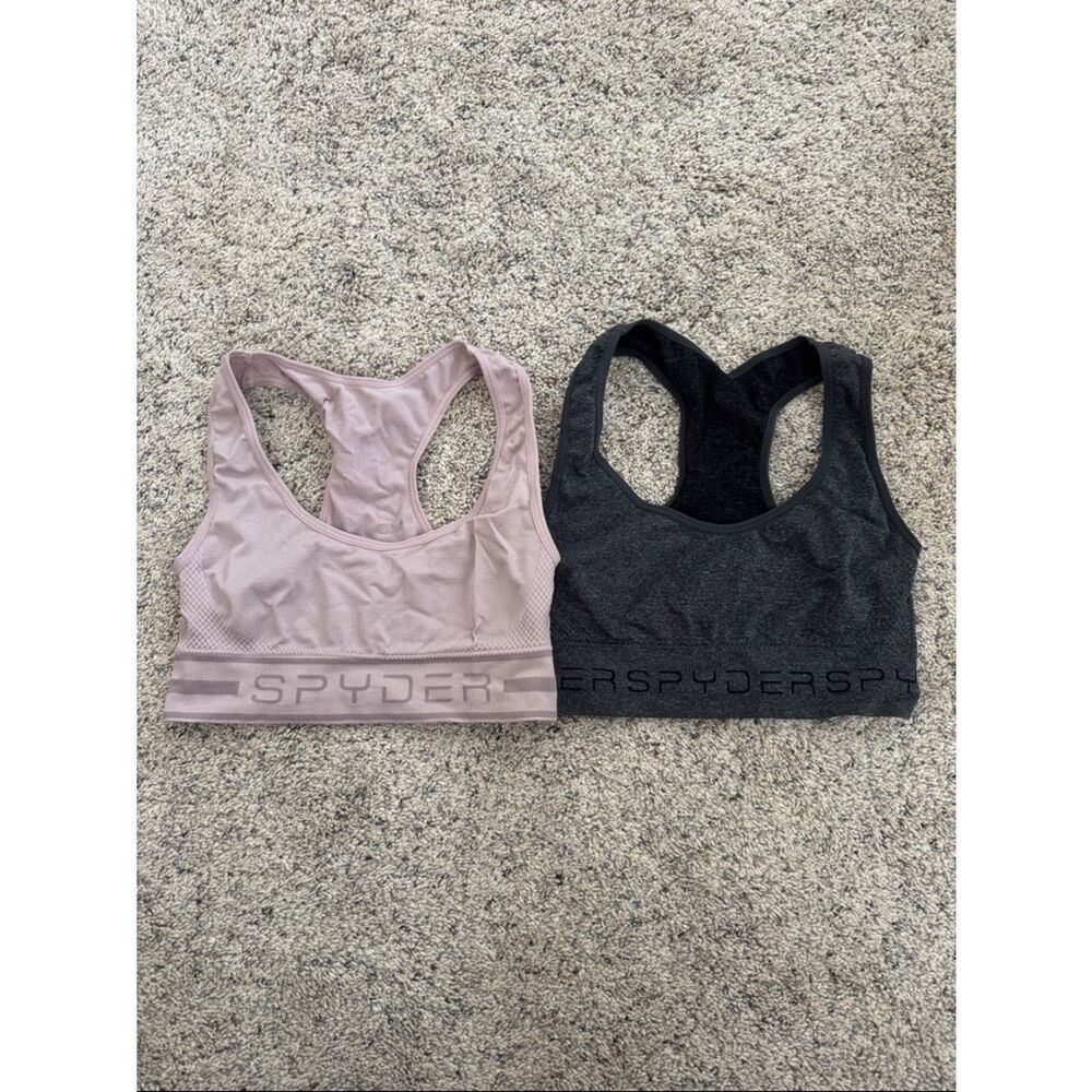 Spyder Racerback Sports Bra Duo in Dusty Rose and Charcoal NEW NO PADS